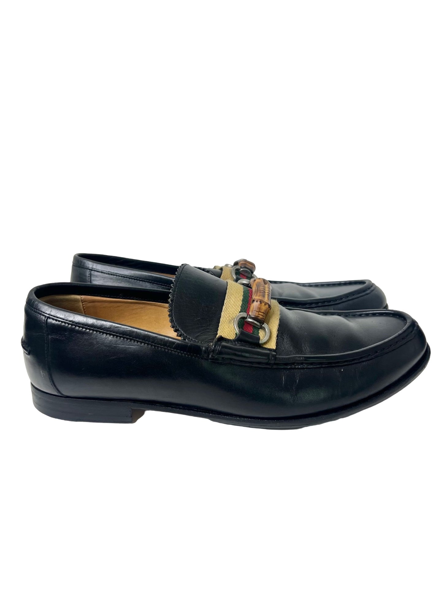 Gucci Bamboo Horsebit Black Leather Loafers, Size 7.5