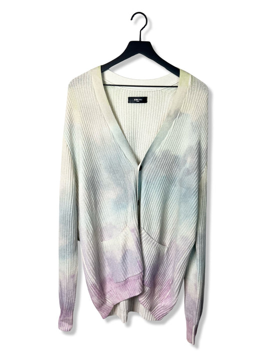 Amiri White Cashmere Watercolor Cardigan, Size 40