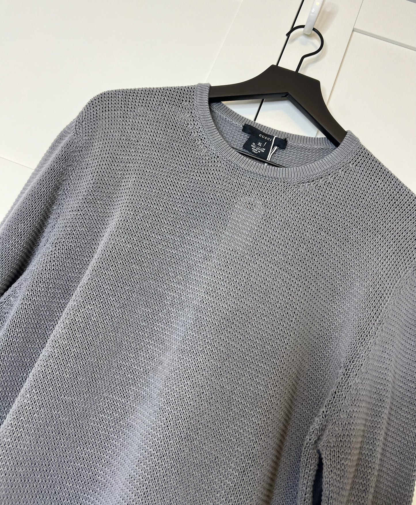 Gucci Knit Cotton Gray Sweater, Size XL