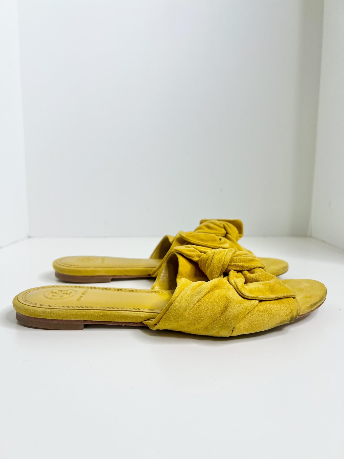 Tory Burch Annabelle Yellow Suede Bow Slides, Size 7.5