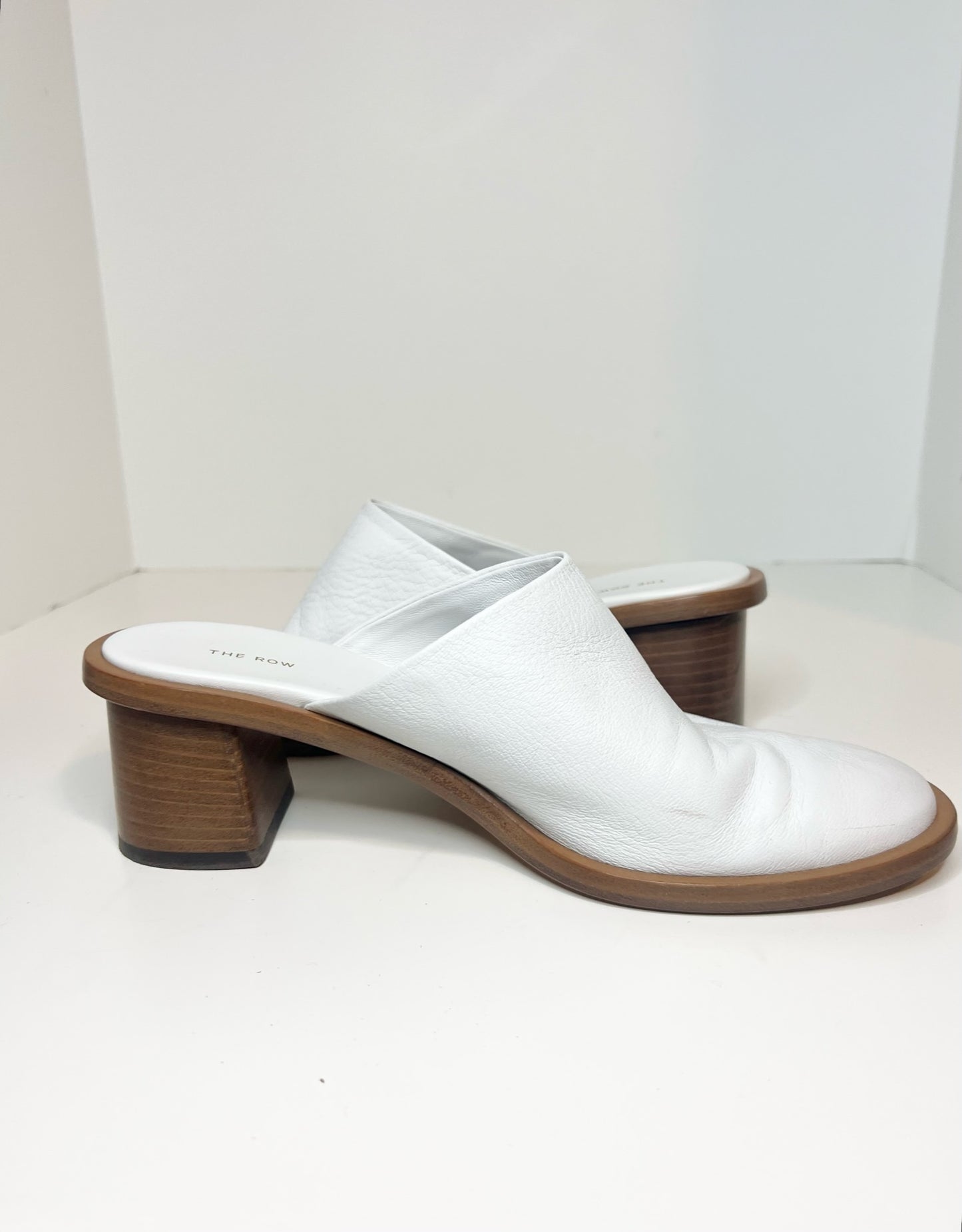 The Row White Leather Mules, Size 38