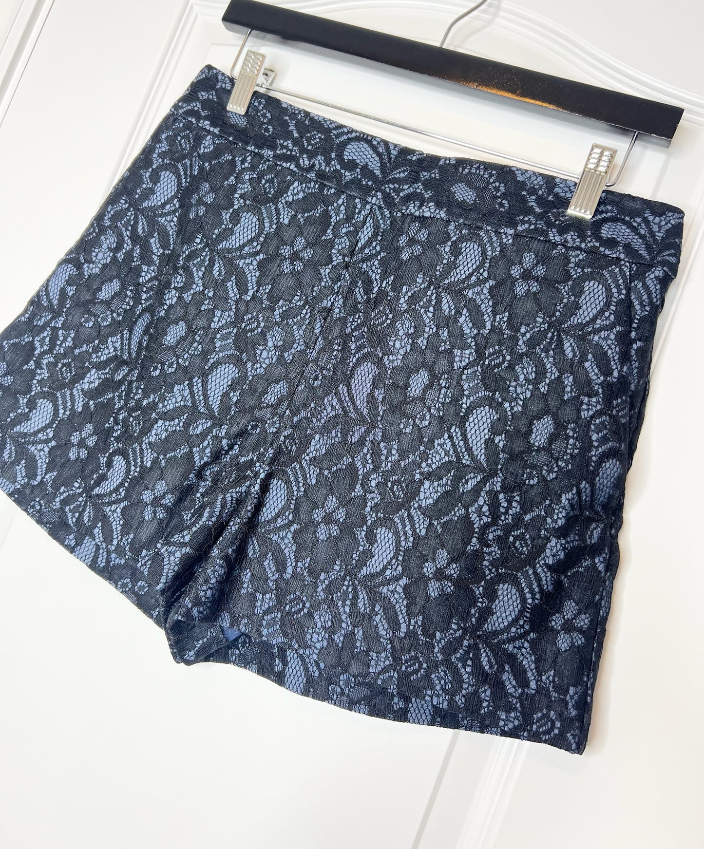 NWT! Express Black & Blue Lace Shorts, Size 8