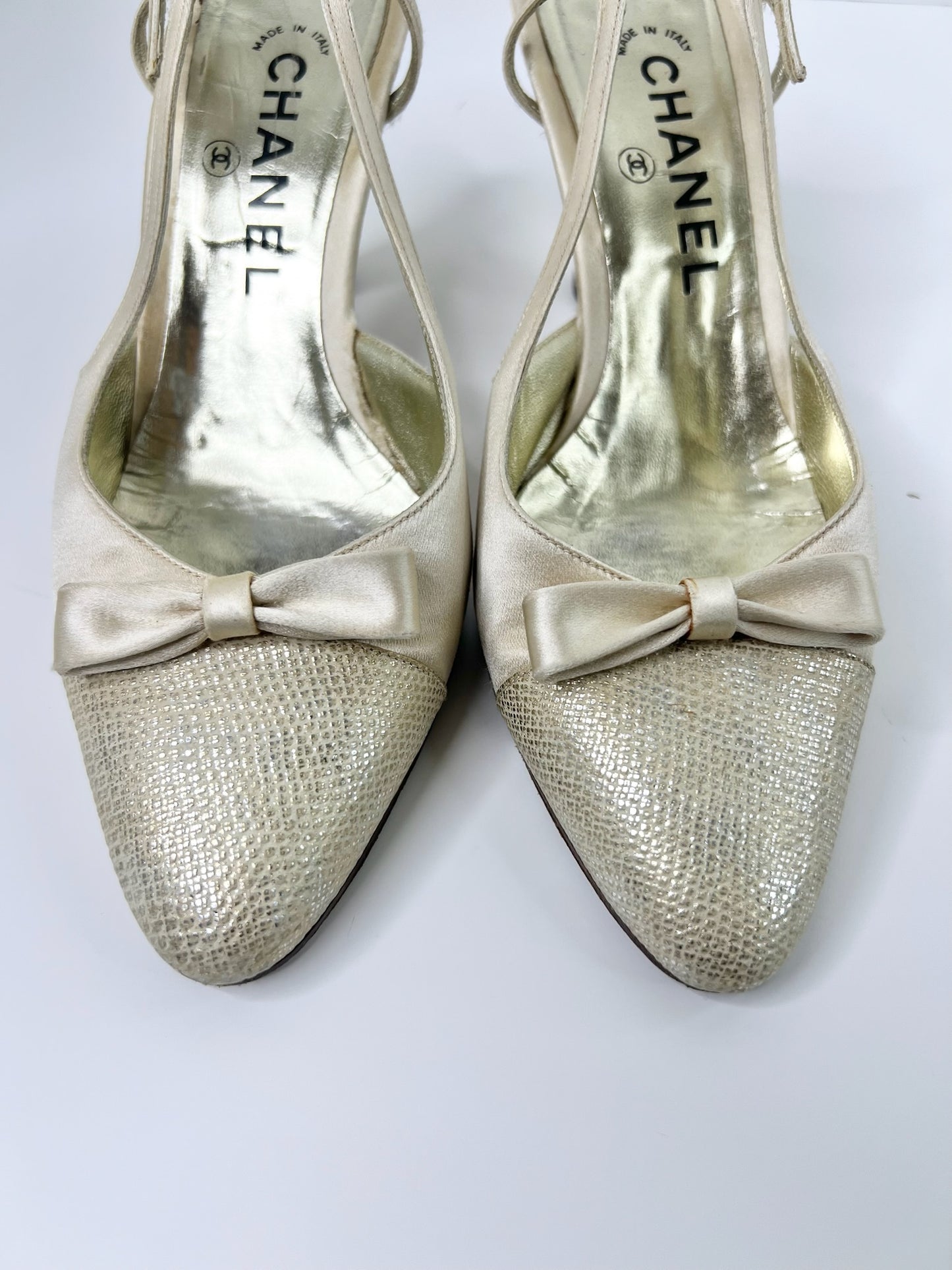 Vintage CHANEL Satin Slingbacks, Size 7