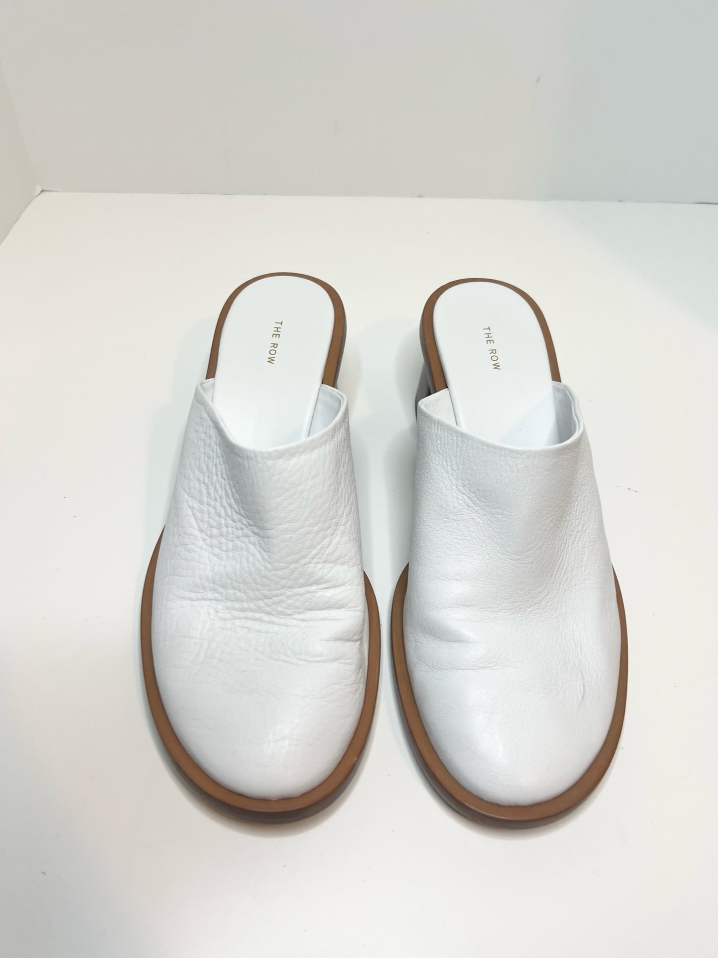 The Row White Leather Mules, Size 38