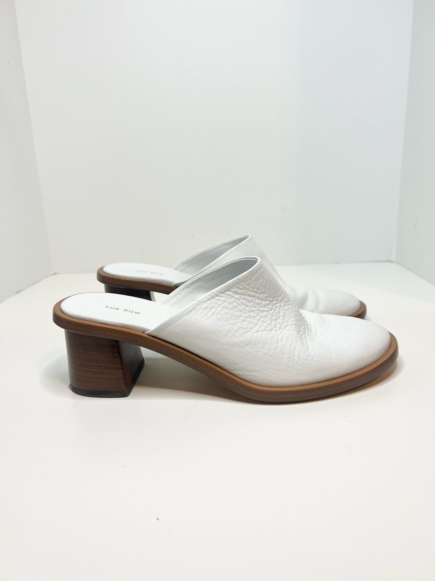 The Row White Leather Mules, Size 38