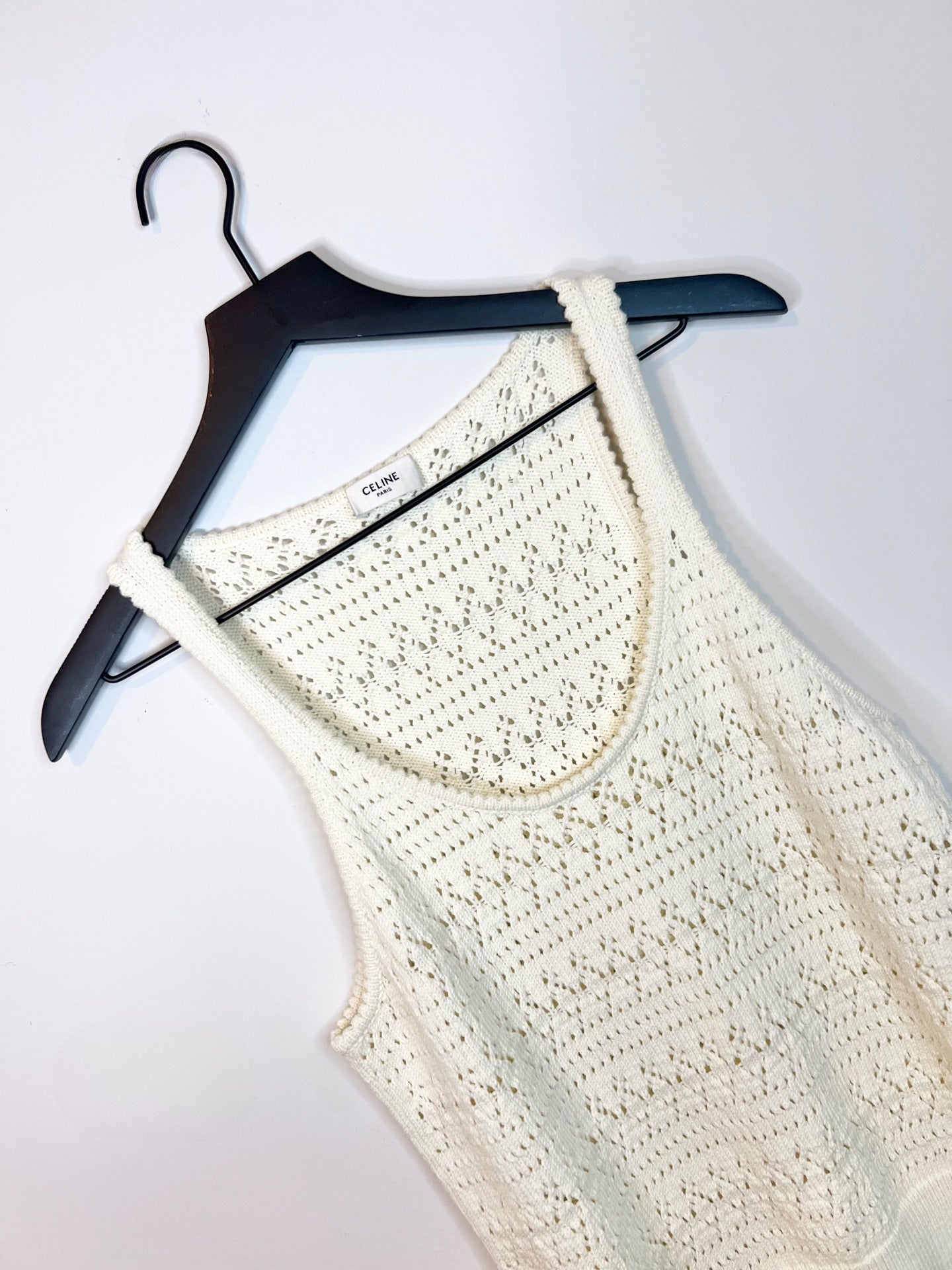 Celine Crochet Cotton Tank Top, Size Large