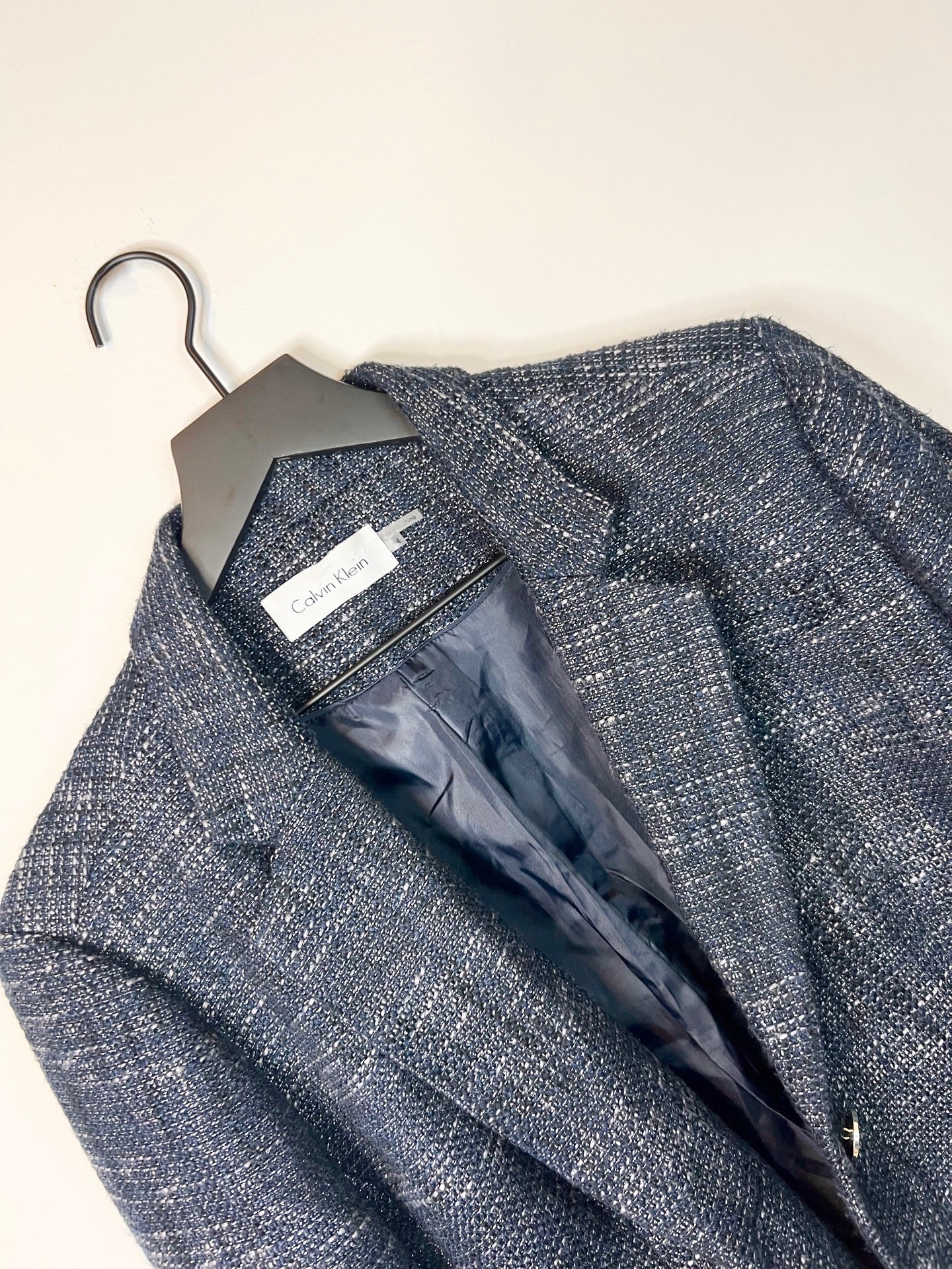 Calvin Klein Navy Tweed Blazer, Size 14