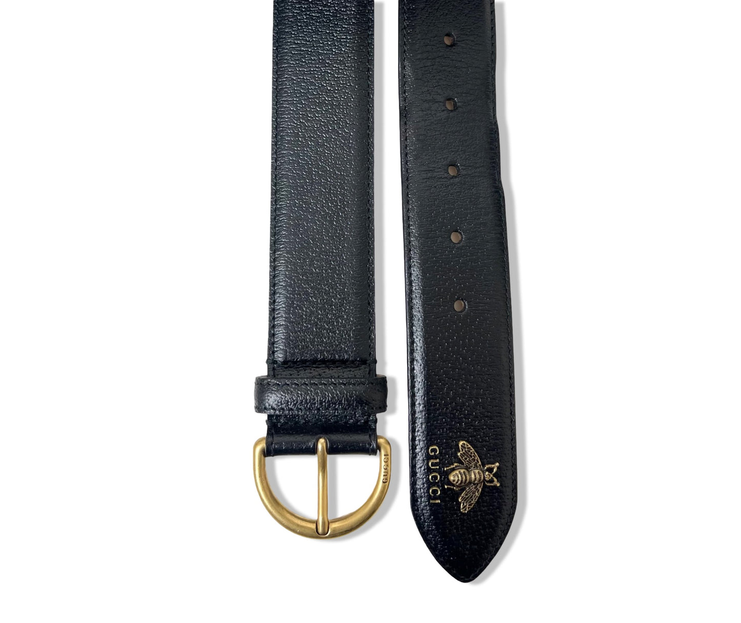 Gucci Black Leather Bee Accent Belt, Size 100