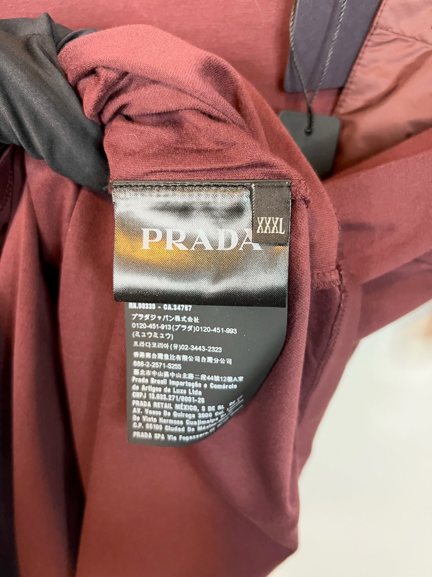 Prada Nylon Pocket T-shirt Burgundy, Size 3XL