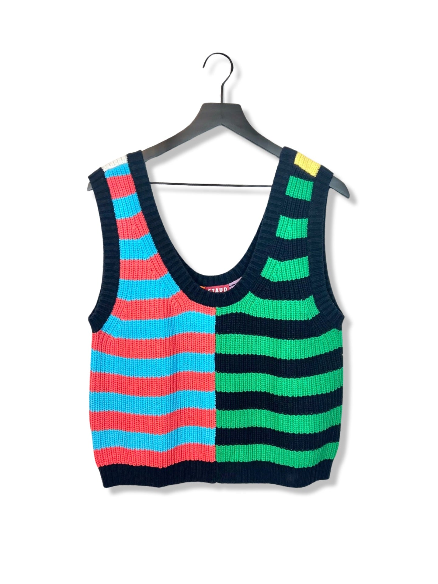 Staud Newport Striped Ribbed Tank Top - Green Multi, Size Large