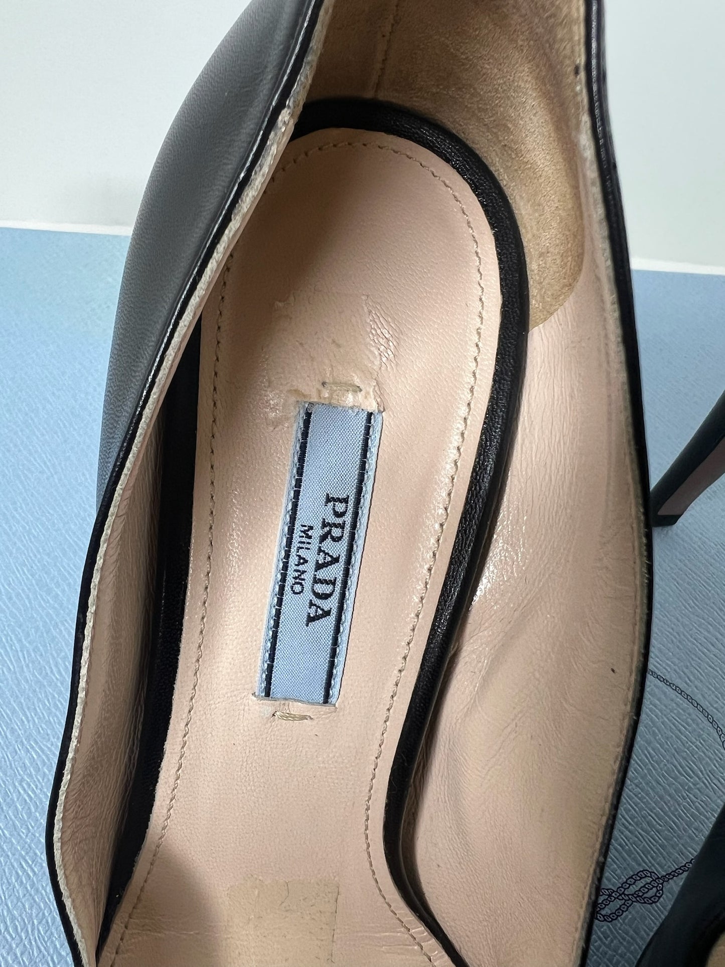 Prada Black Leather Platform Pumps, Size 38