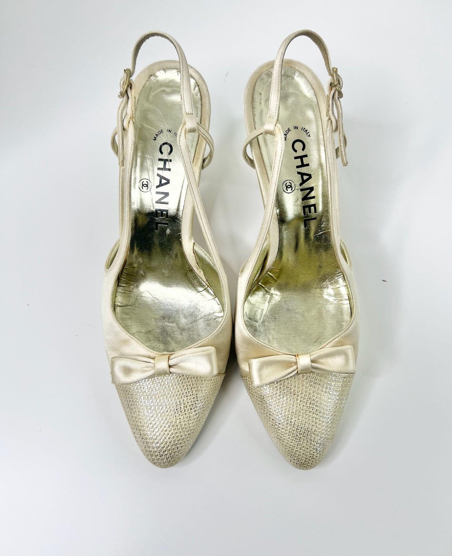 Vintage CHANEL Satin Slingbacks, Size 7