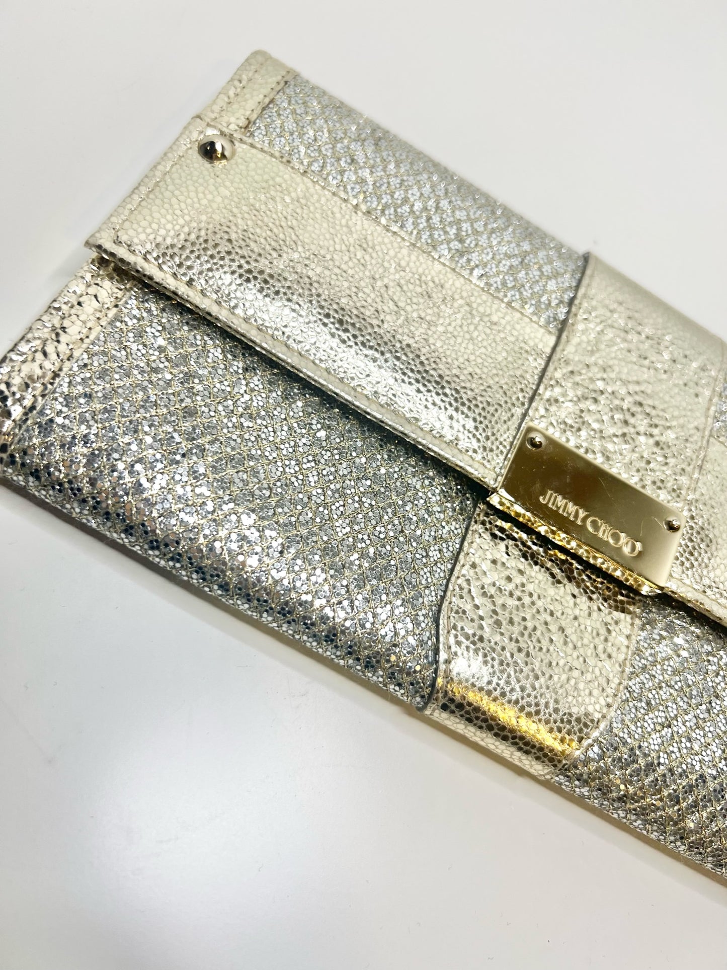 Jimmy Choo Dubai Glitter Clutch Bag Gold