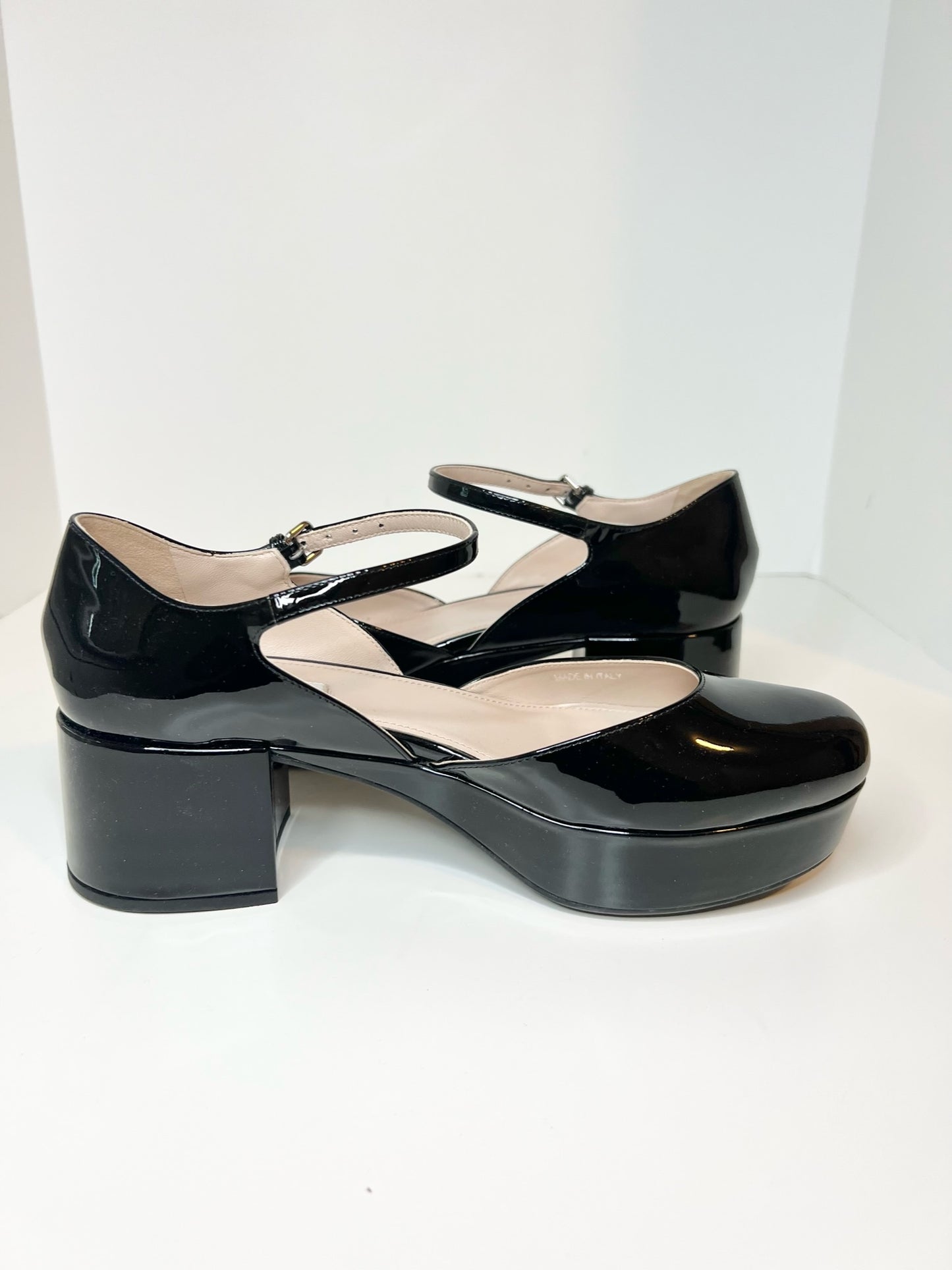 Miu Miu Black Patent Mary Janes, Size 38.5