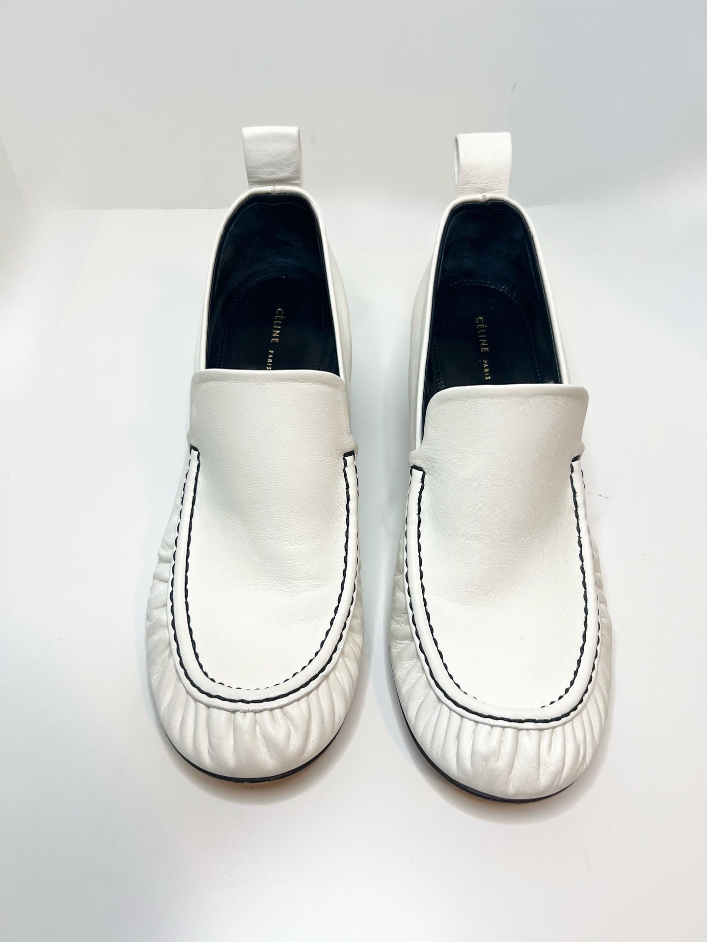 Celine White Leather Loafers, Size 38