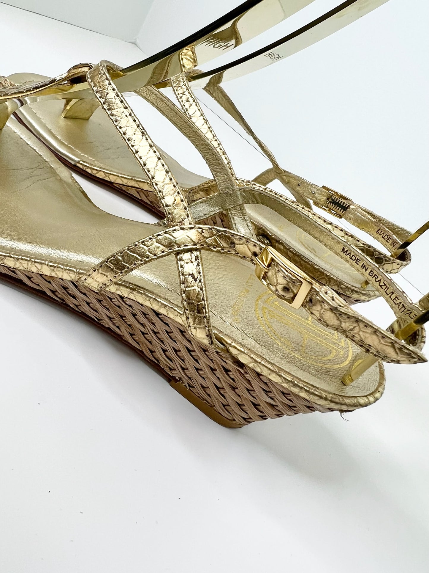 Lily Pulitzer Gold Raffia Wedge Sandal, Size 8