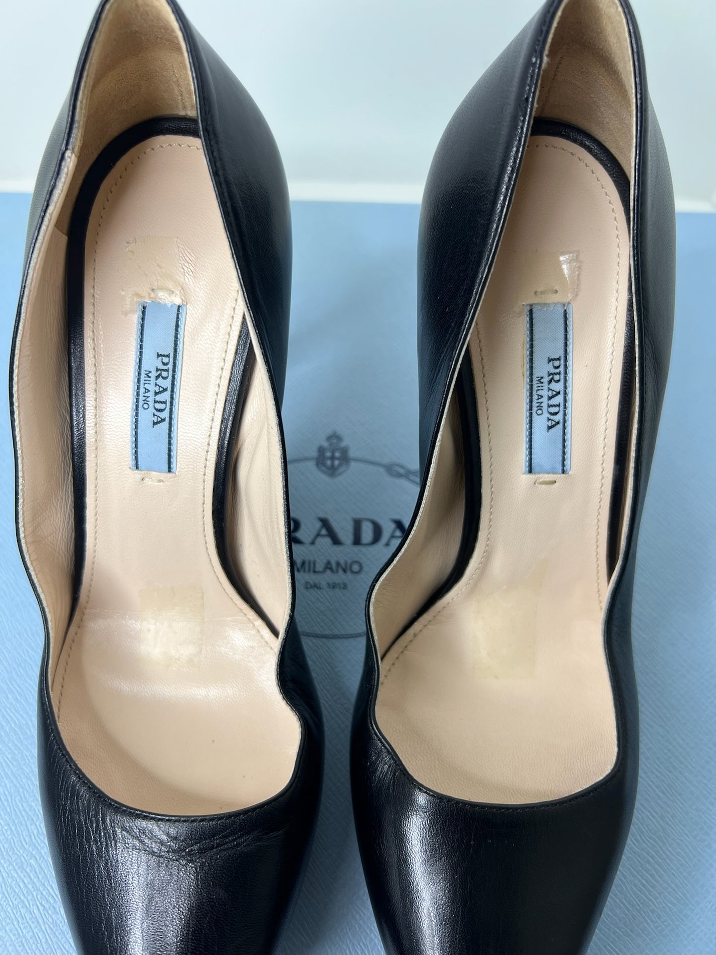 Prada Black Leather Platform Pumps, Size 38