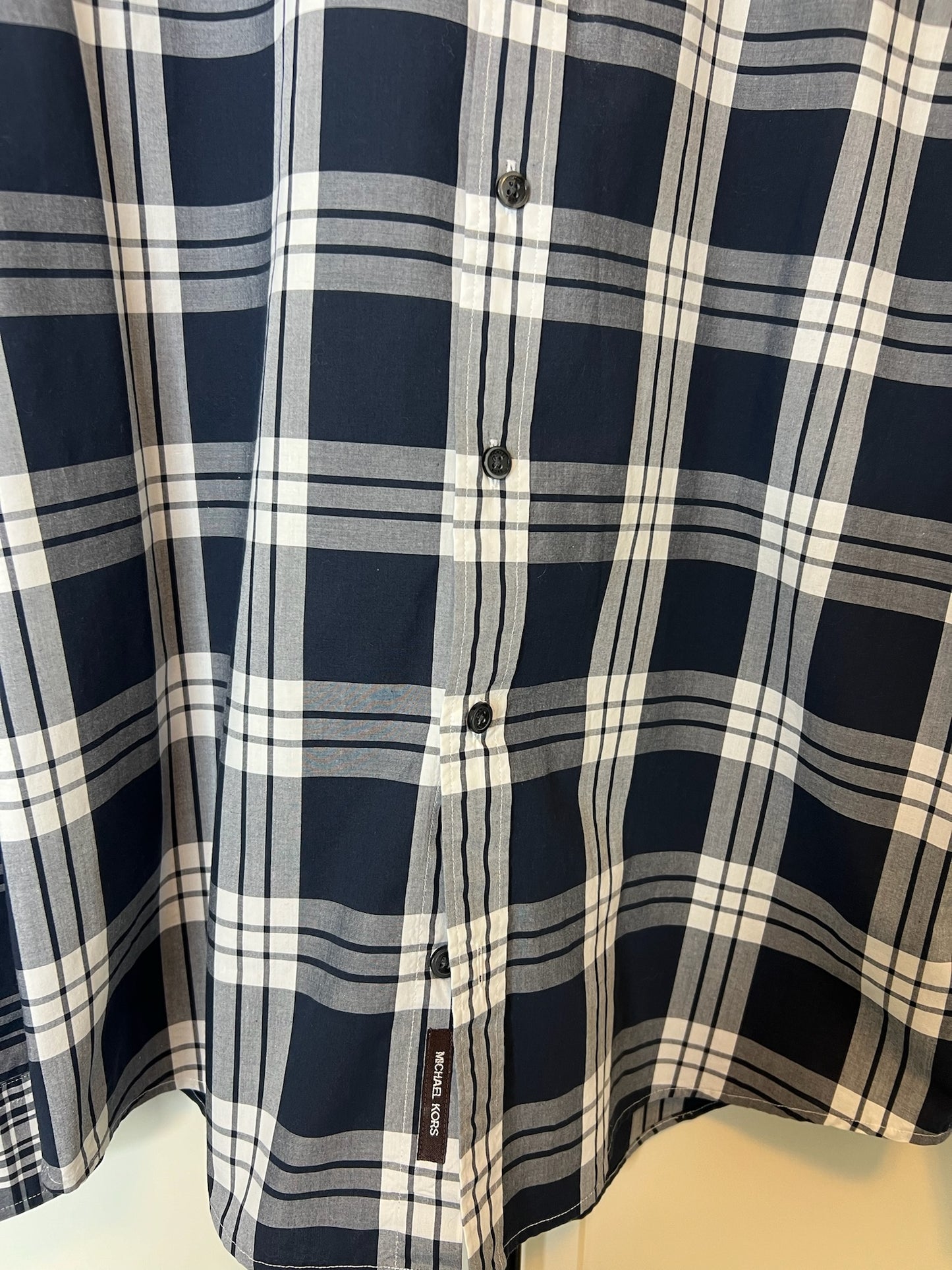 Michael Kors Plaid Navy Blue & White Shirt, Size L