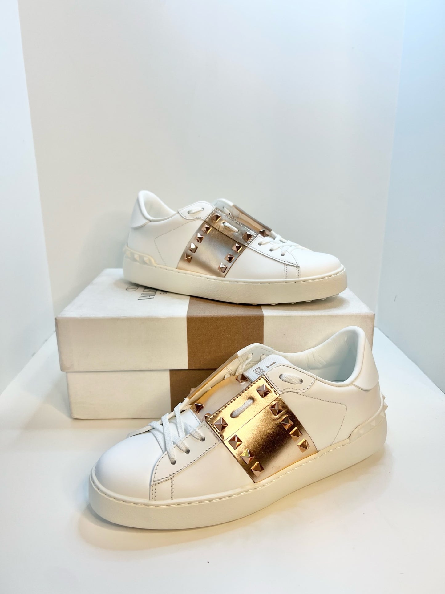 Valentino Garavani Rockstud Leather Sneakers, Size 38.5