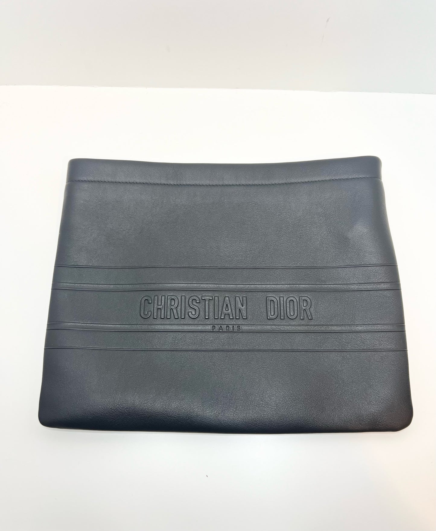 Christian Dior Logo Zip Leather Pouch, Black