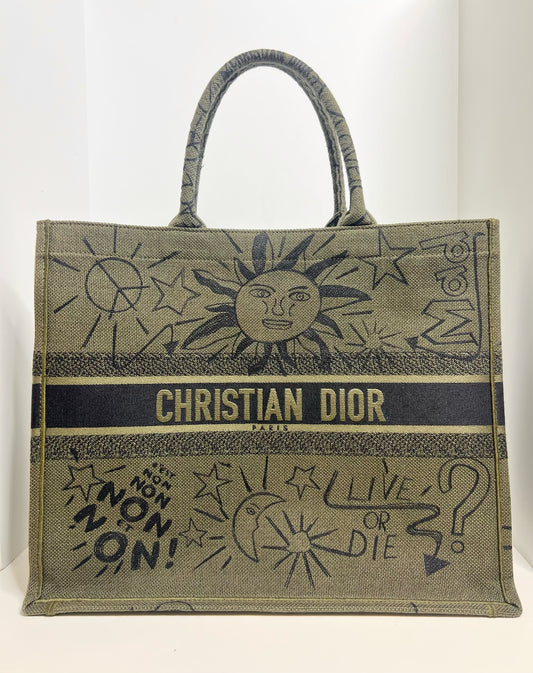 Christian Dior Large Graffiti Book Tote, Green