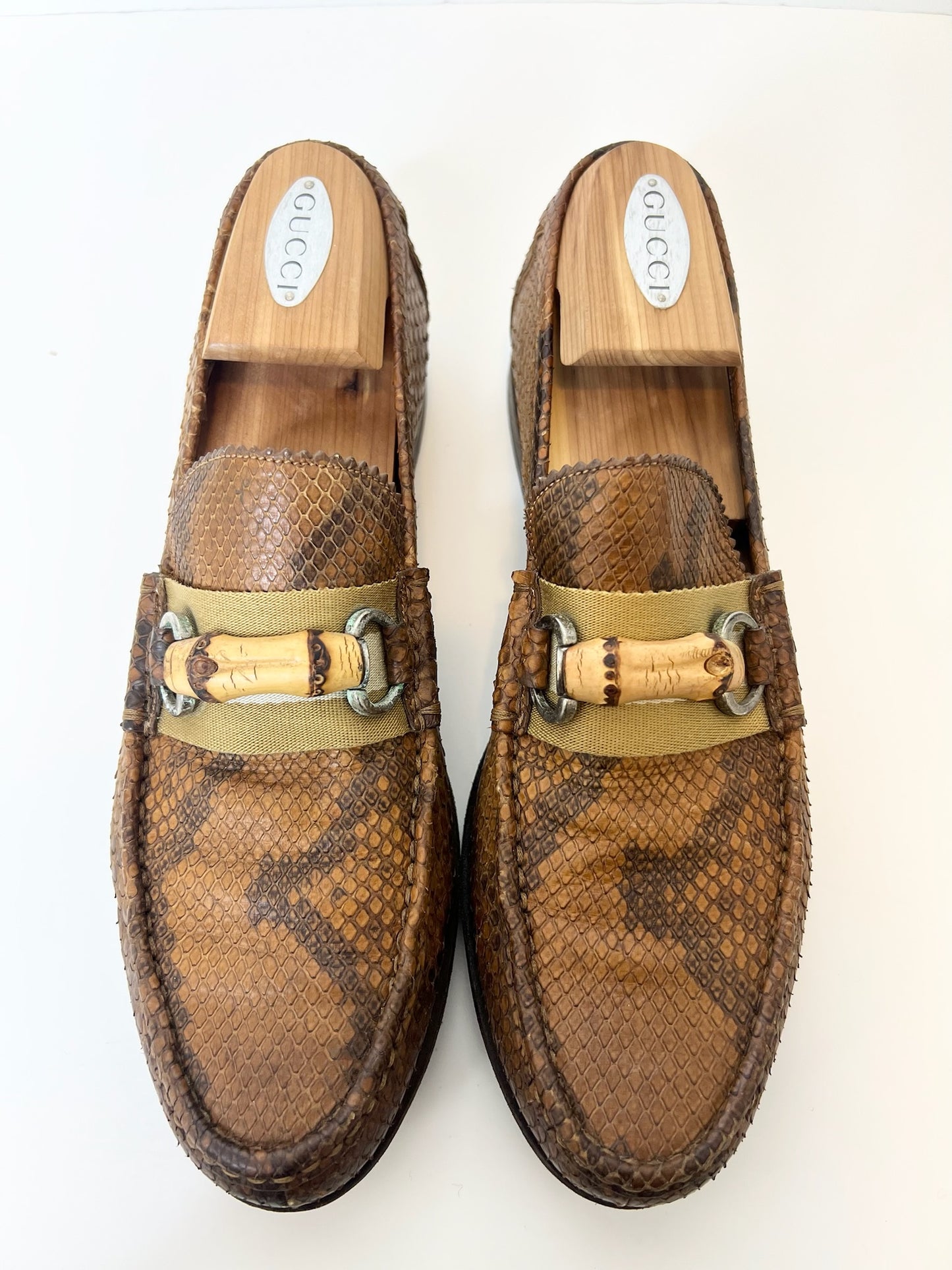 Gucci Python Loafers w/ Bamboo Hardware Accent, Size 7