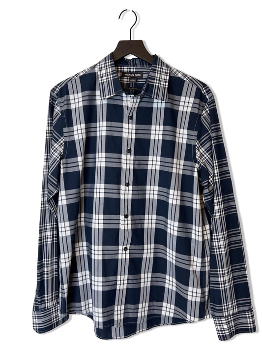 Michael Kors Plaid Navy Blue & White Shirt, Size L