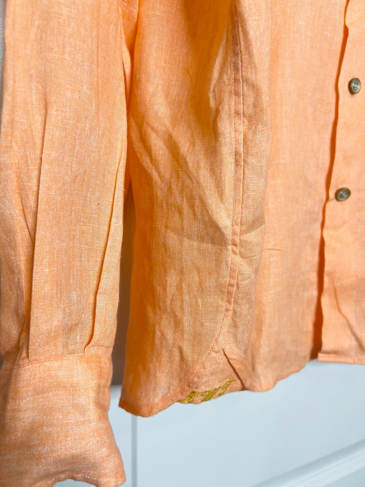 R by Robert Graham Orange Linen Long-Sleeve Shirt, Size XL