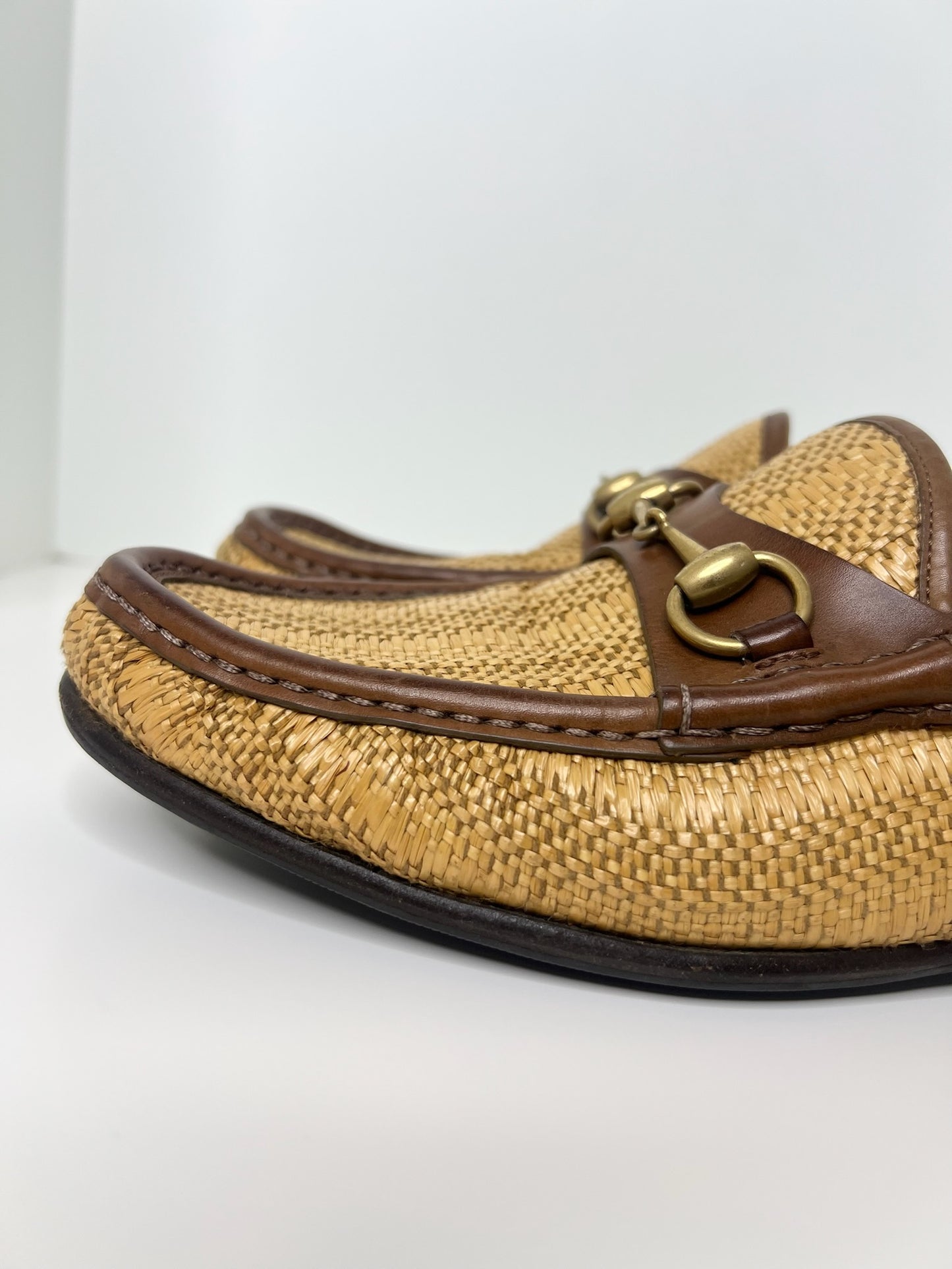 Gucci Horsebit Raffia Loafers, Size 7