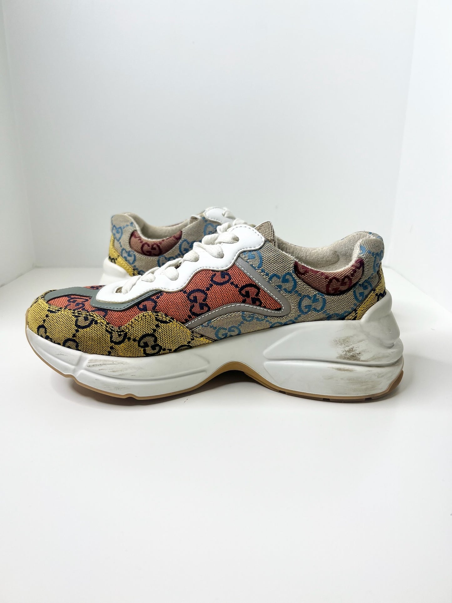 Gucci Womens Rhyton GG Monogram Multi-Color Sneakers, Size 37