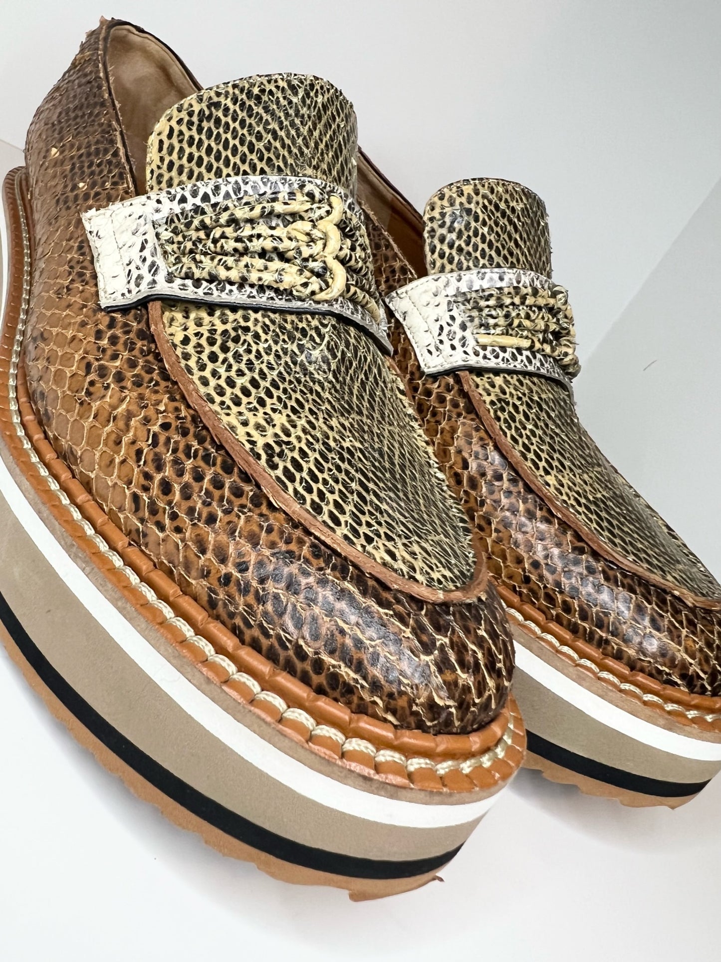 Robert Clergerie Snakeskin Loafers, Size 38.5