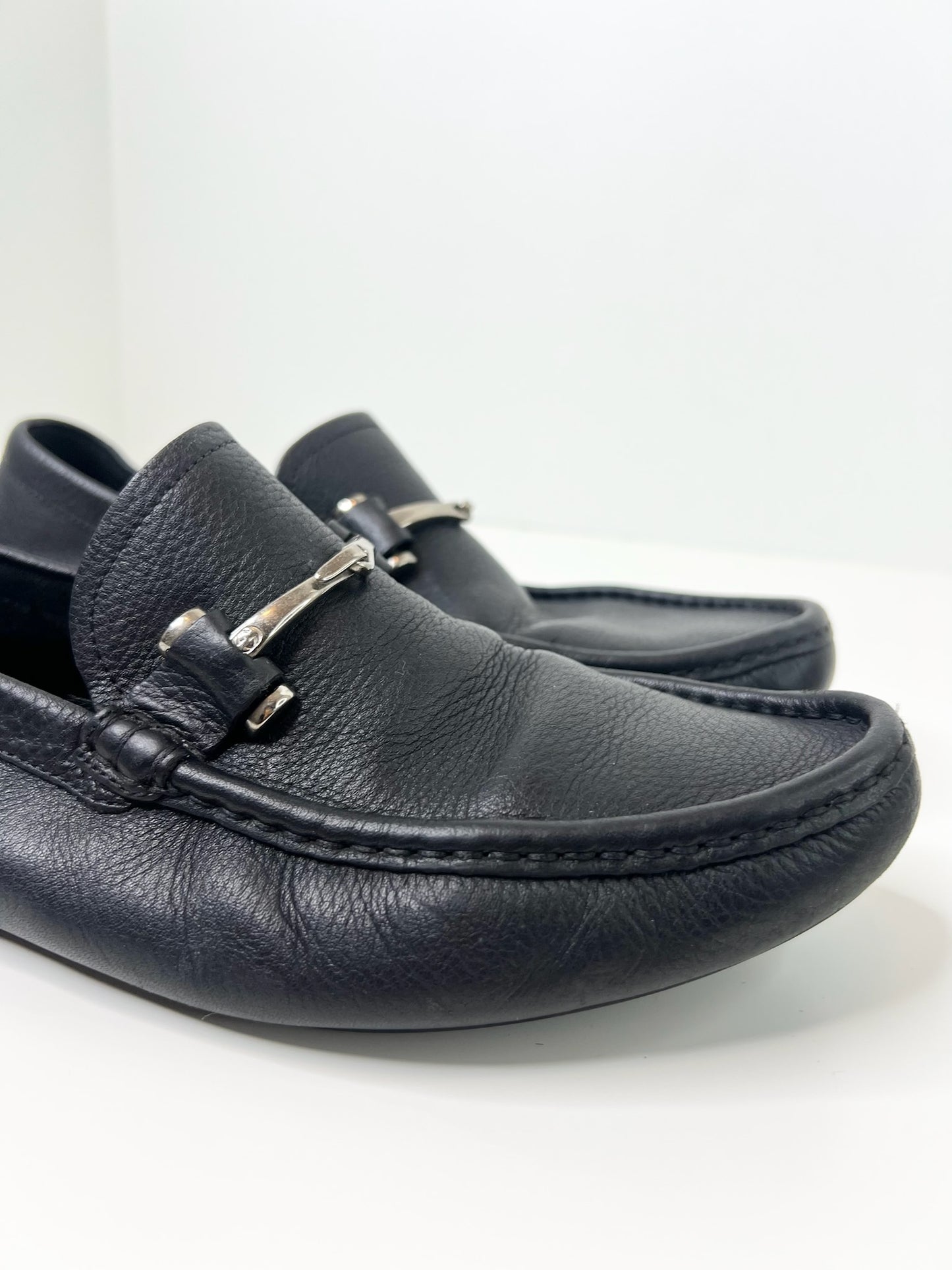 Gucci Interlocking G Logo Black Leather Drivers, Size 7