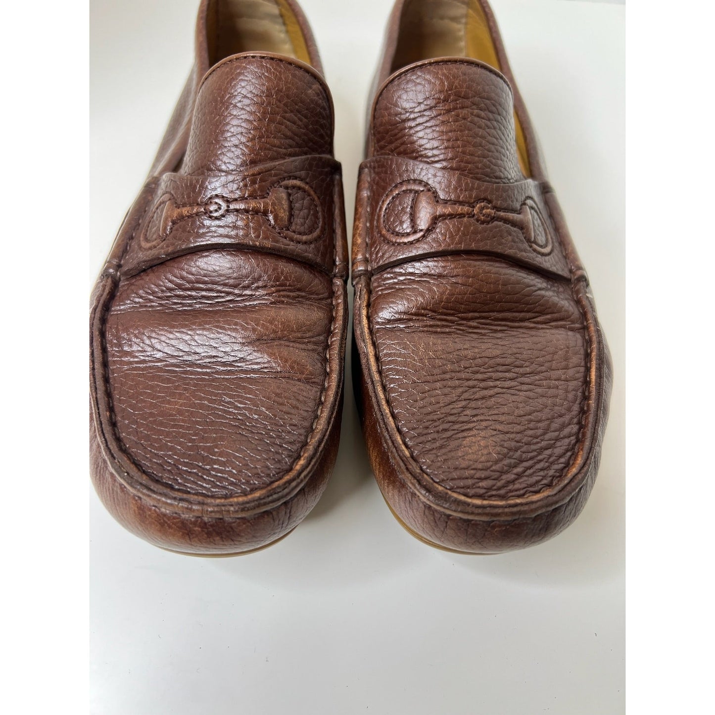 Gucci Brown Leather Driver w/ Embossed Horsebit Logo, Size 6.5