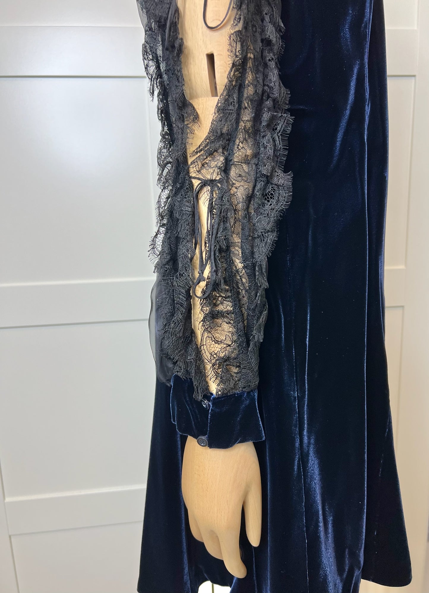 Christian Dior Navy Velvet Dress w/ Black Lace, Size 44