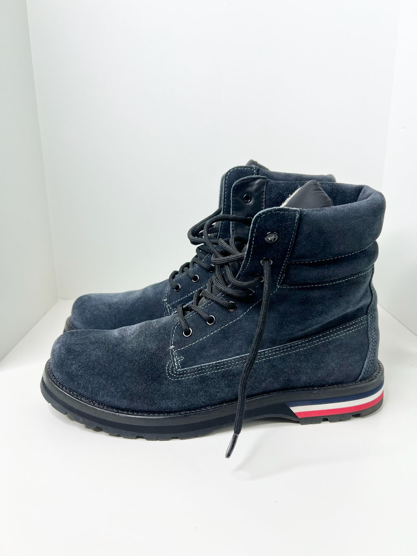 Monclear Navy Suede Combat Boots, Size 45