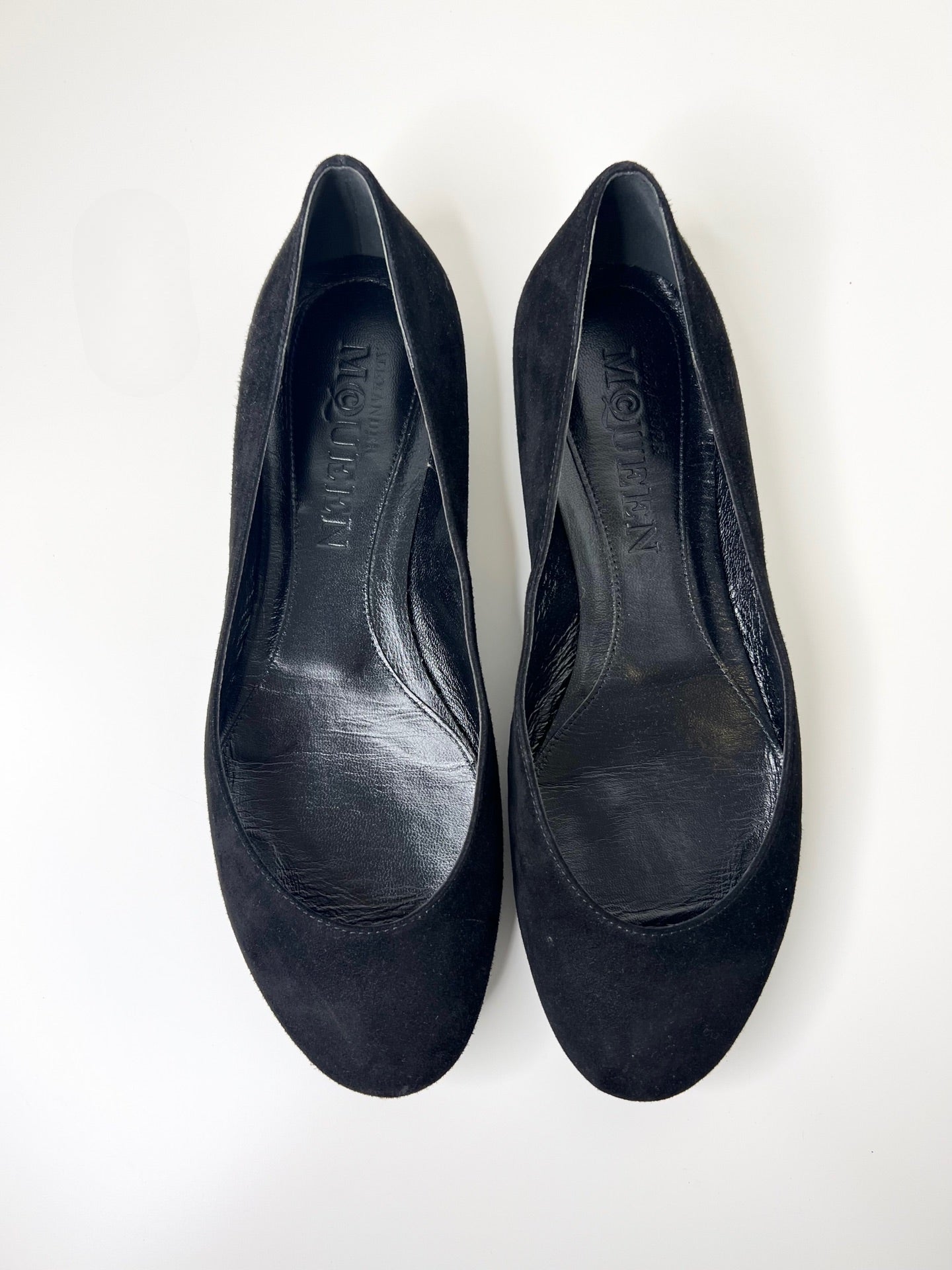 Alexander McQueen Black Suede Ballet Flats, Size 37