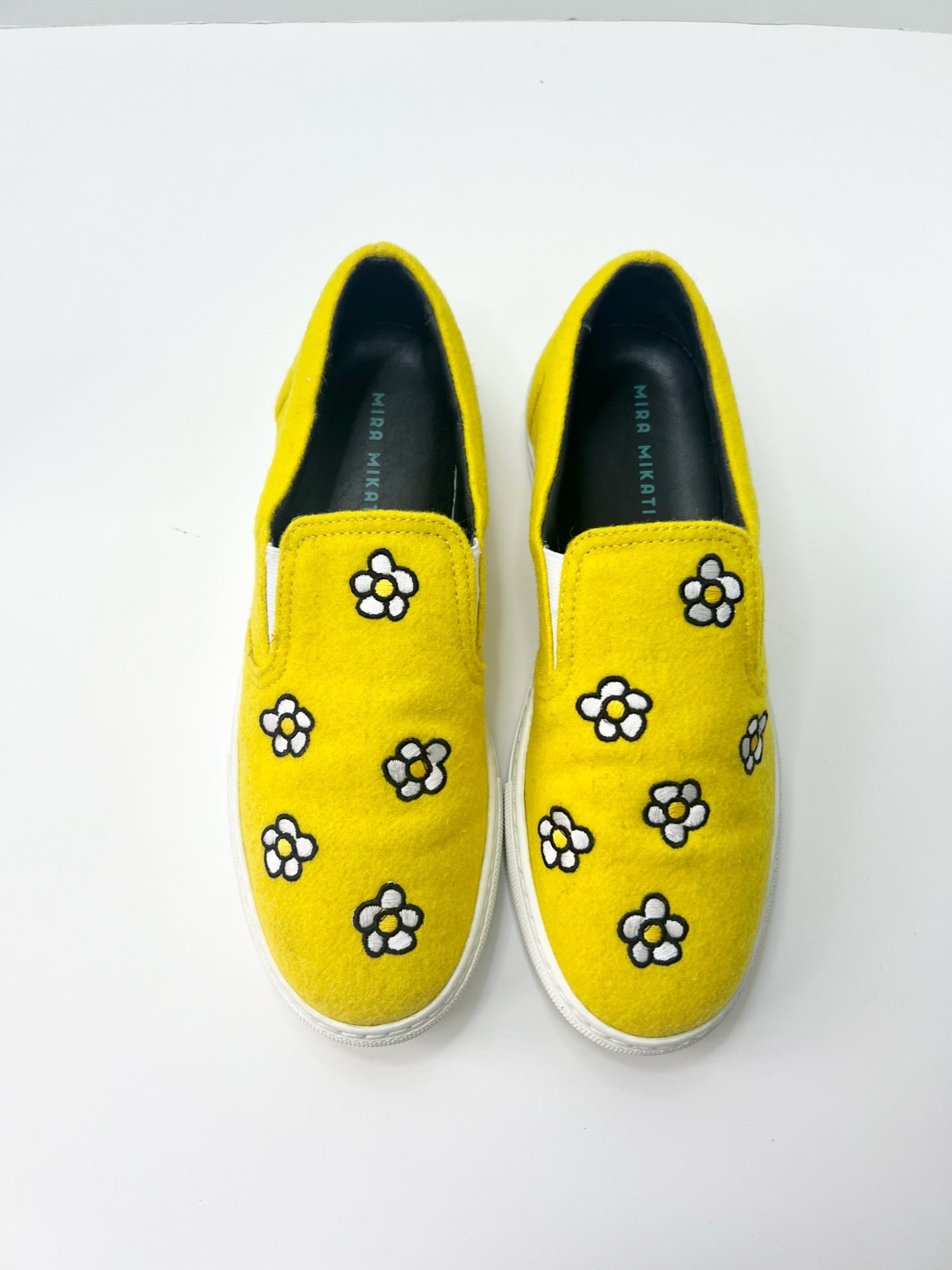 Mira Mikati Yellow Felt Daisy Embroidered Slip-On Sneaker, Size 38