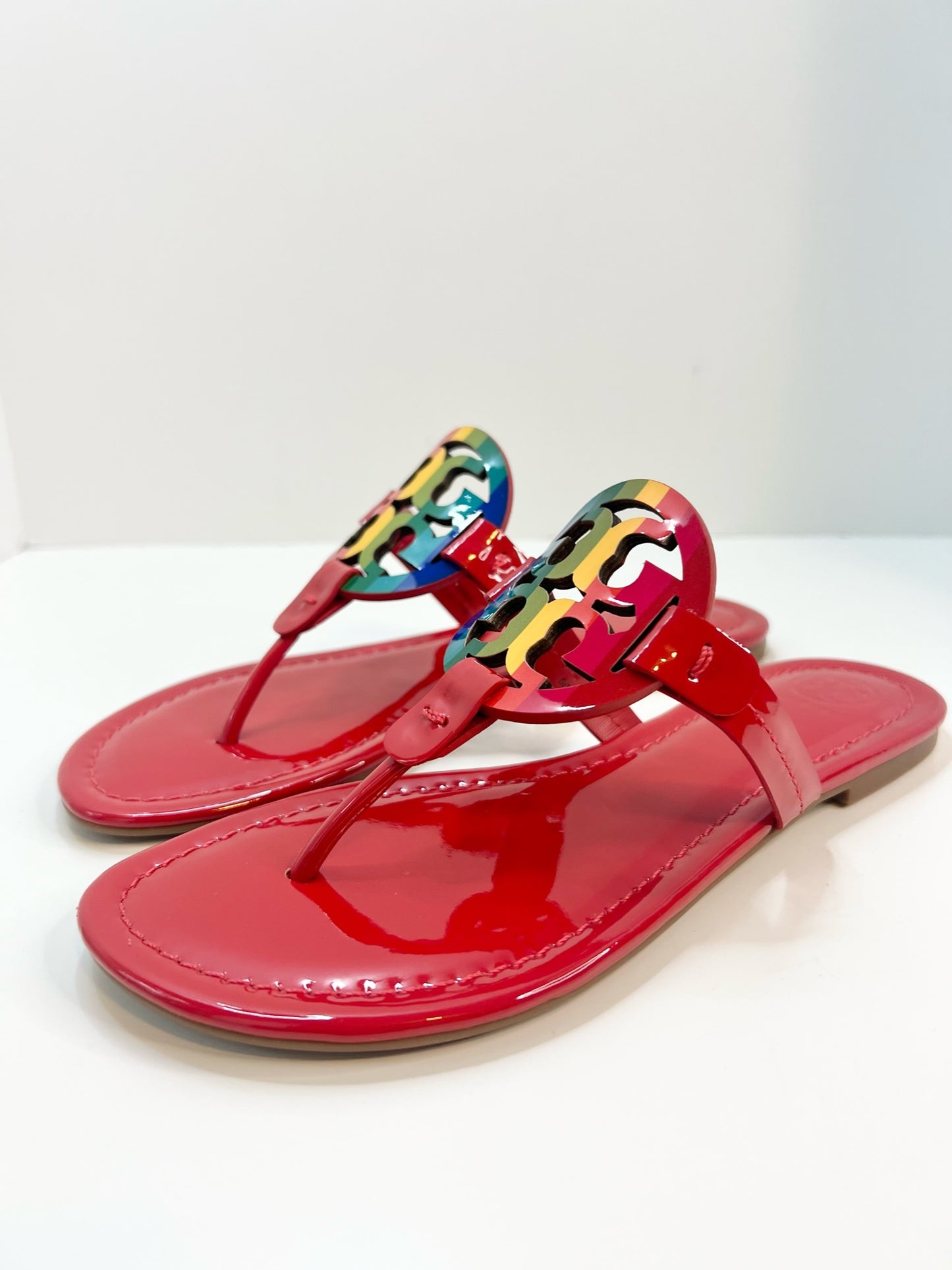 NWT! Tory Burch Miller Bright Rainbow/Ruby Red Sandal, Size 7.5