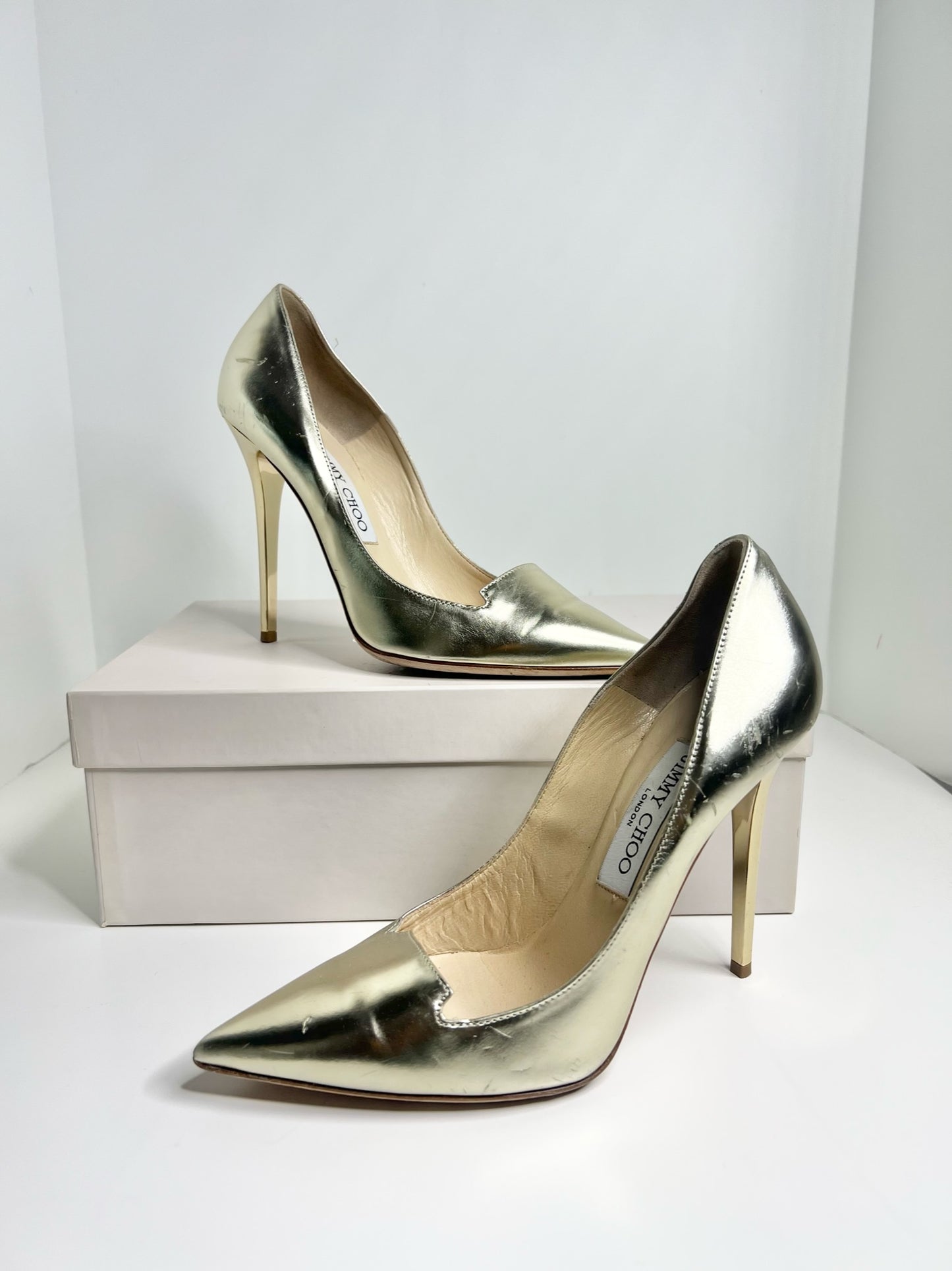 Jimmy Choo Mirrored Metallic Gold Pumps, Size 37