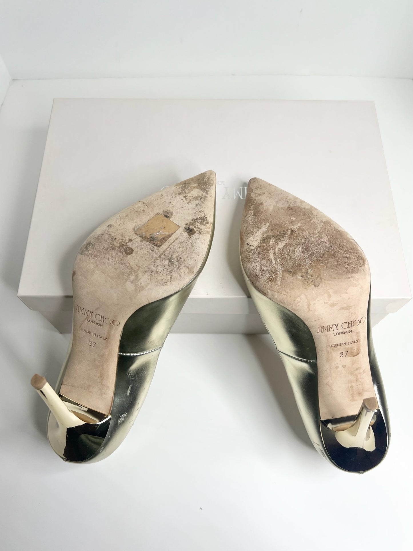 Jimmy Choo Mirrored Metallic Gold Pumps, Size 37