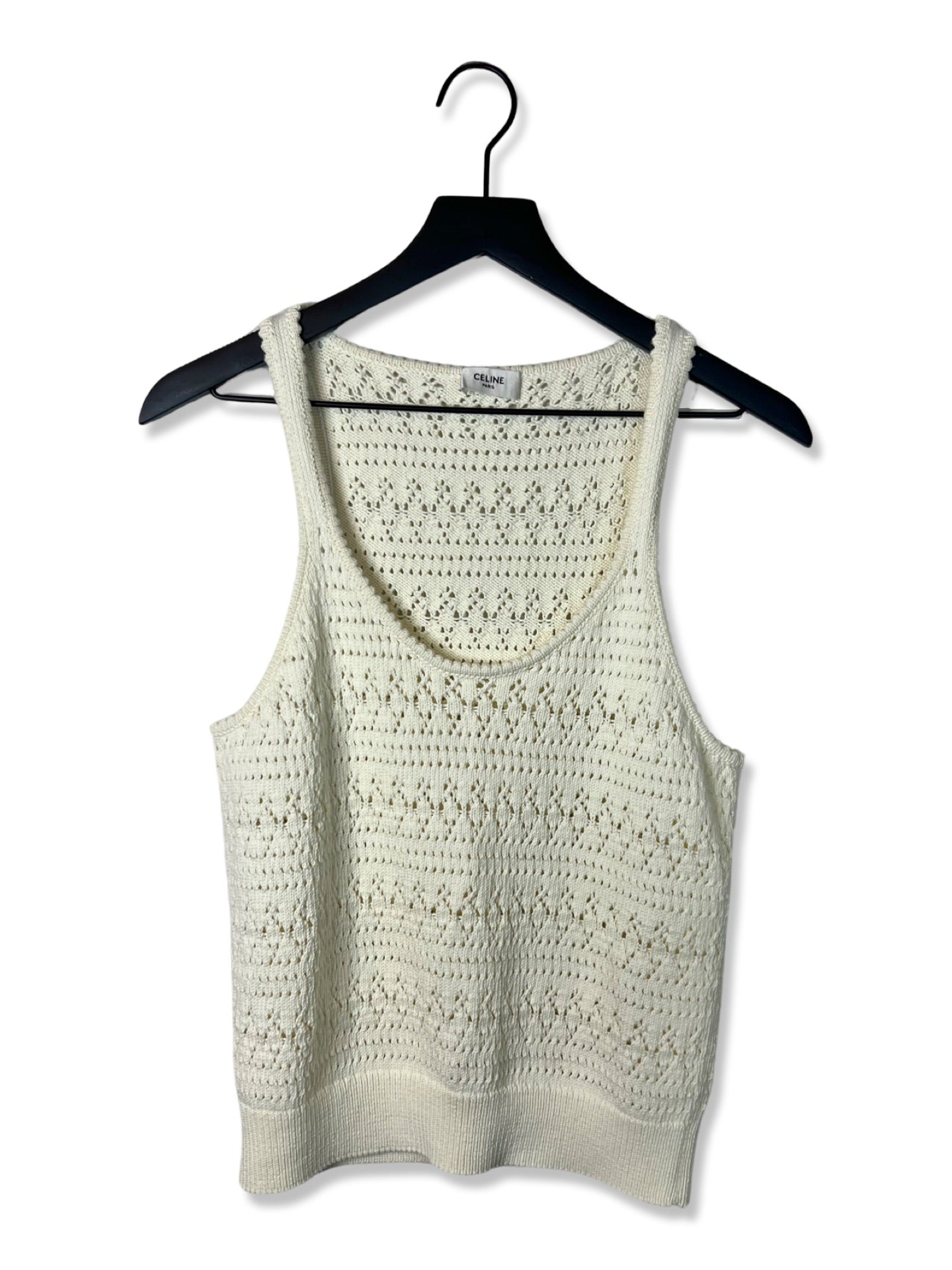 Celine Crochet Cotton Tank Top, Size Large