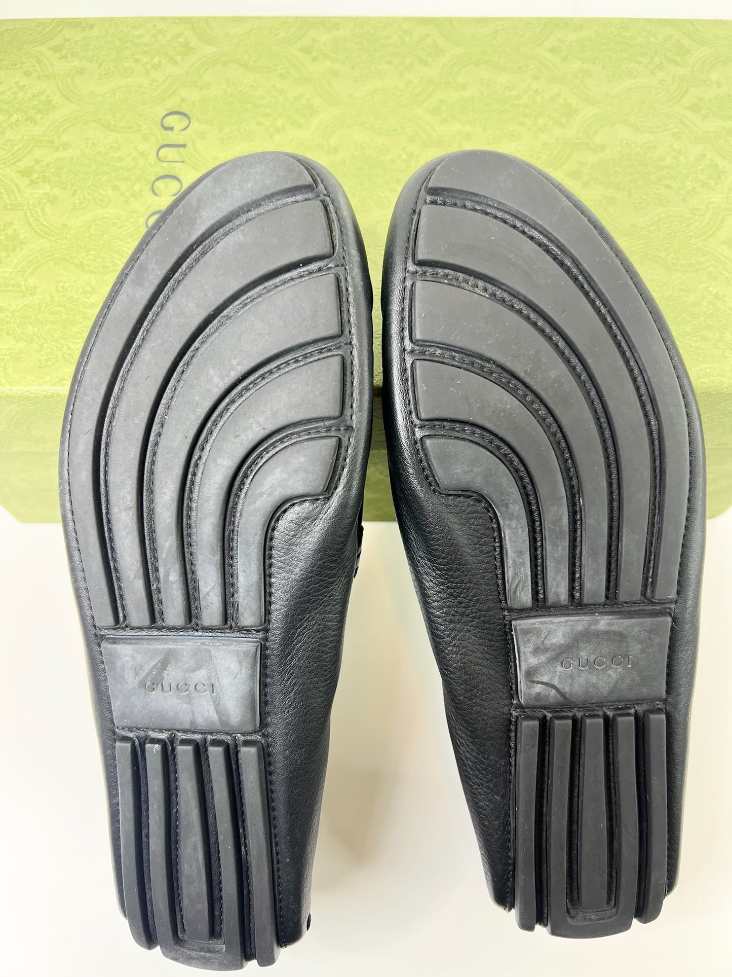 Gucci Interlocking G Logo Black Leather Drivers, Size 7