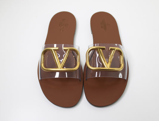Valentino Garavani Vlogo Signature Transparent Slide, Size 38