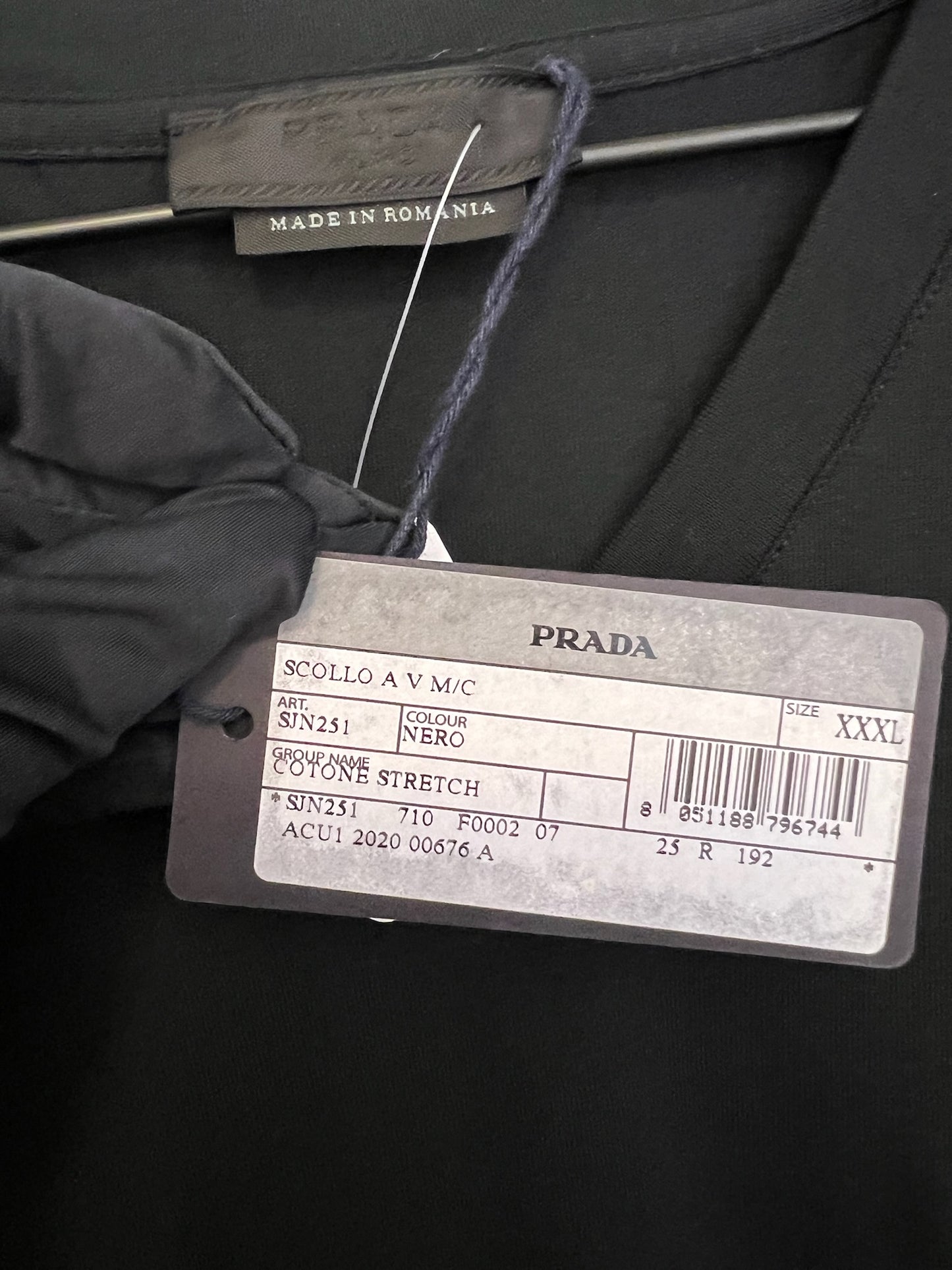 Prada Short Sleeve Nylon Pocket Black T-shirt, Size 3XL