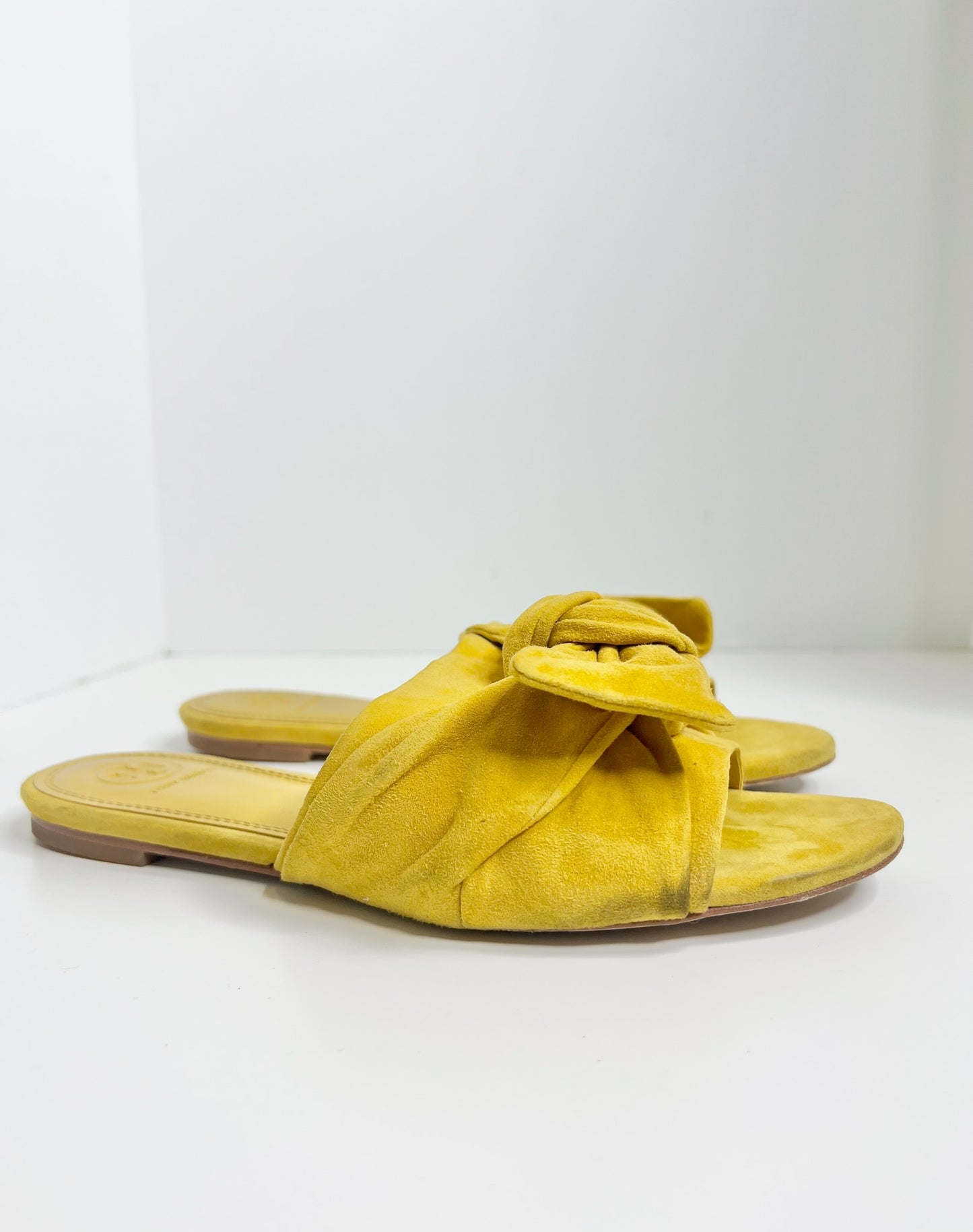 Tory Burch Annabelle Yellow Suede Bow Slides, Size 7.5