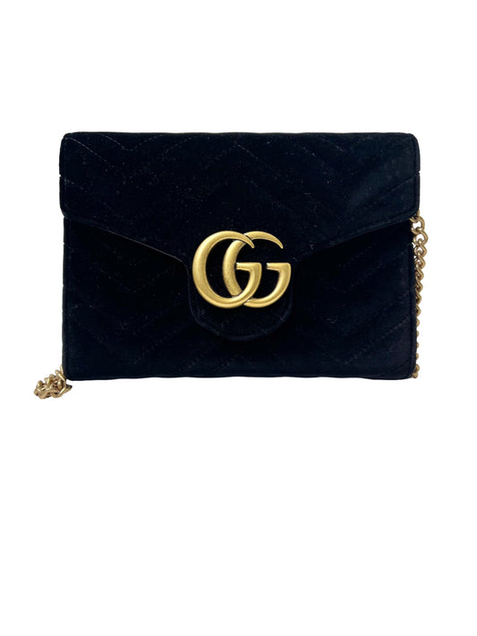 Gucci GG Marmot Black Velvet Wallet on Chain