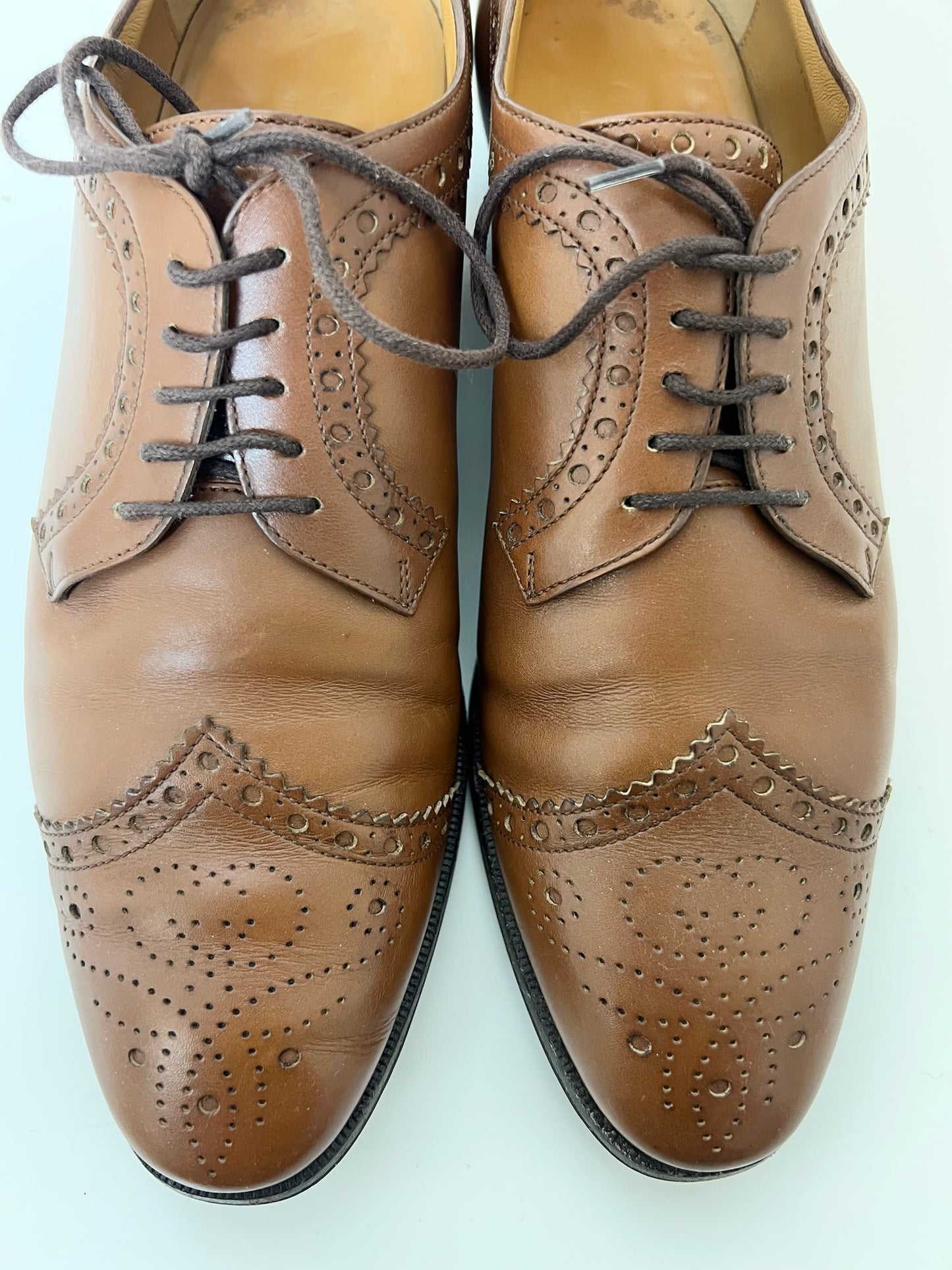 Gucci Brown Waxed Calfskin Reveille Amour Brogue Lace-Up Oxfords, Size 7