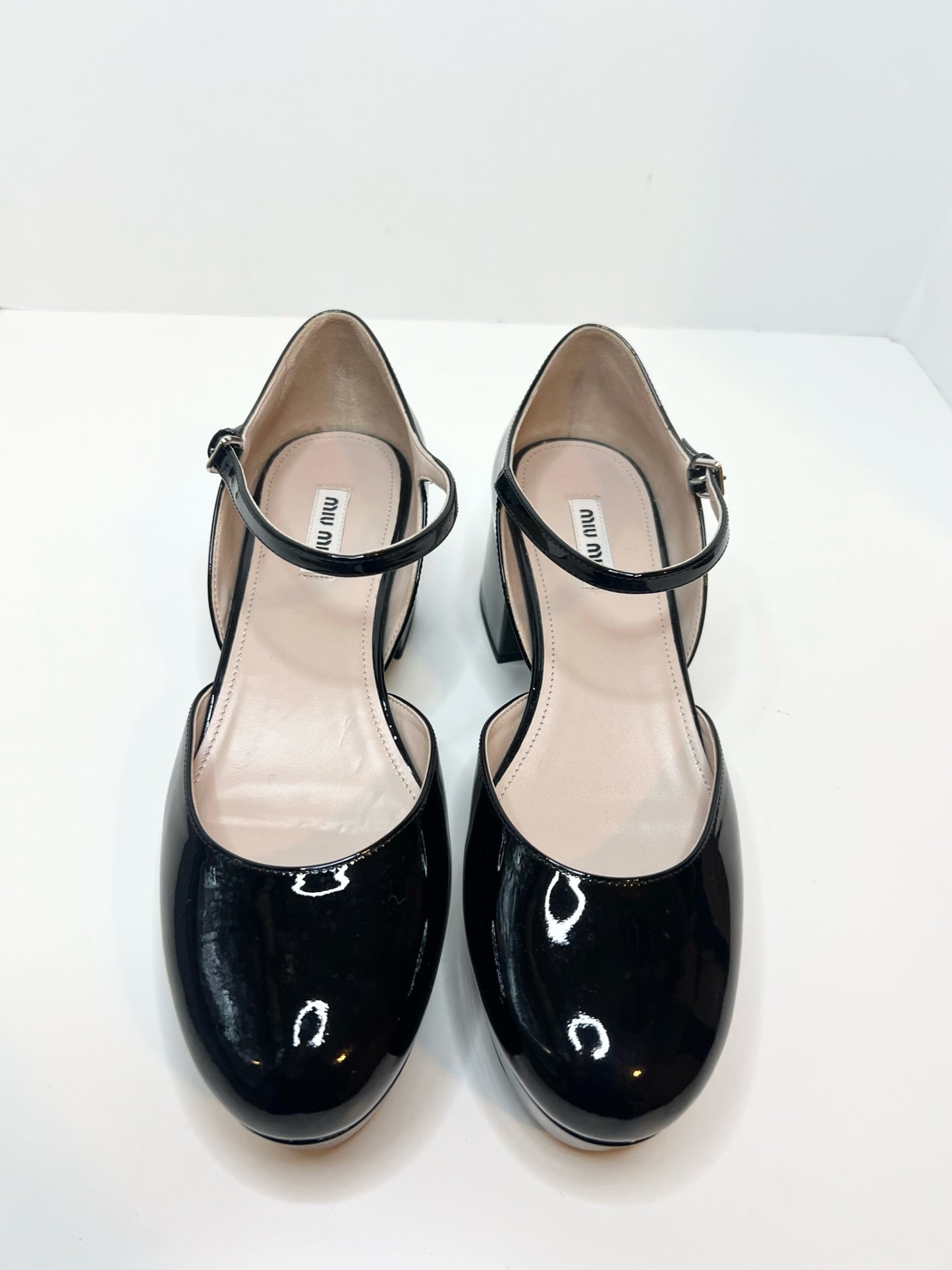 Miu Miu Black Patent Mary Janes, Size 38.5