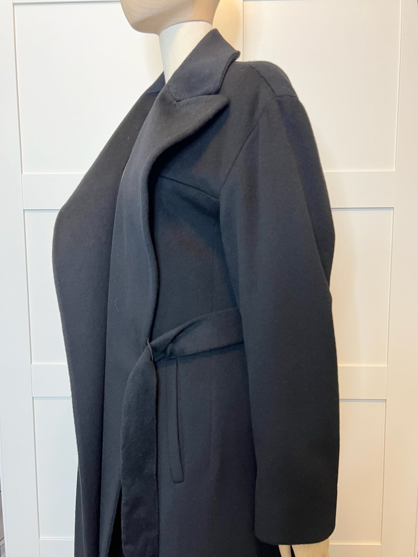 Calvin Klein Black Wool Tie Overcoat, Size 4