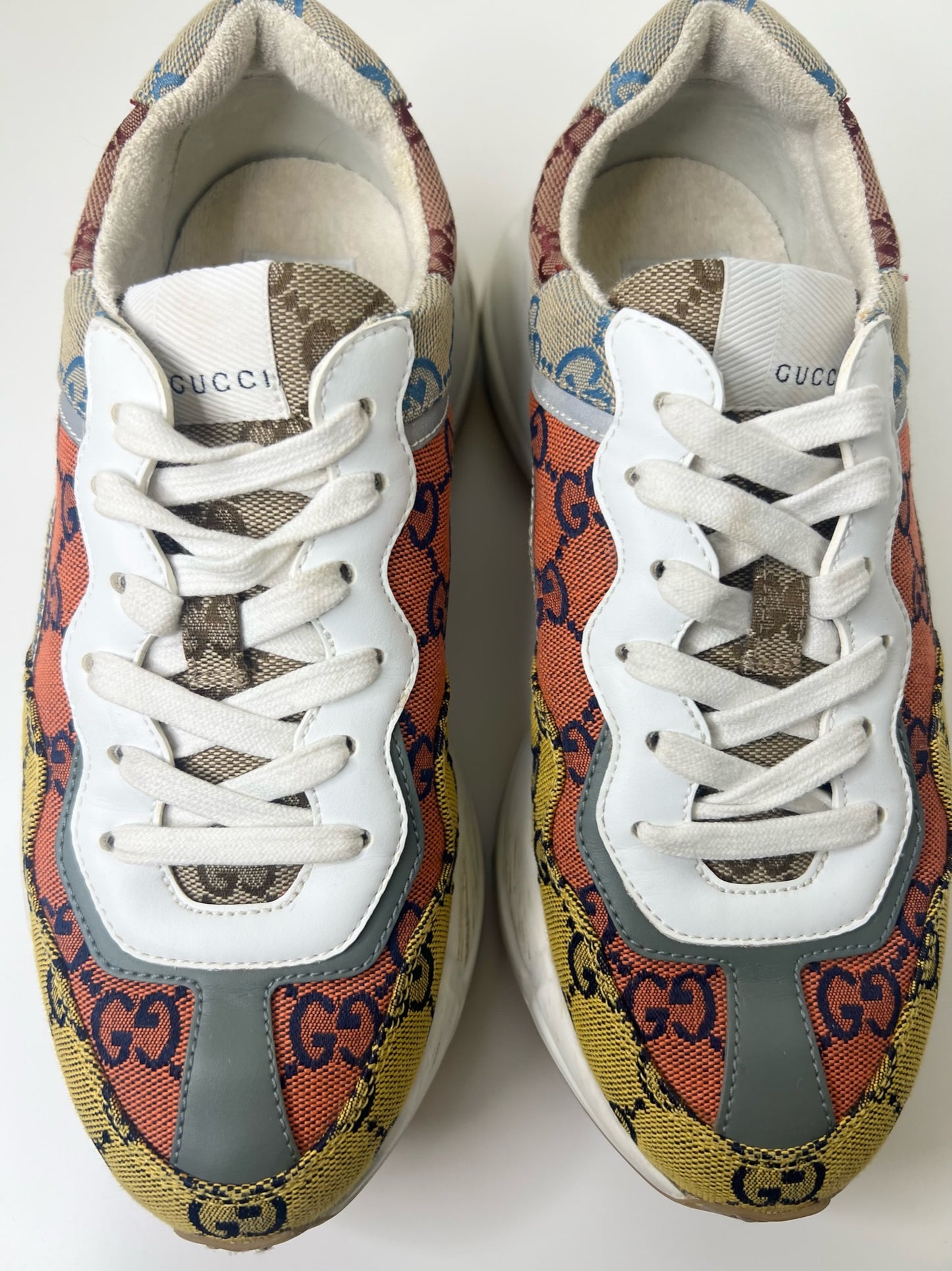 Gucci Womens Rhyton GG Monogram Multi-Color Sneakers, Size 37